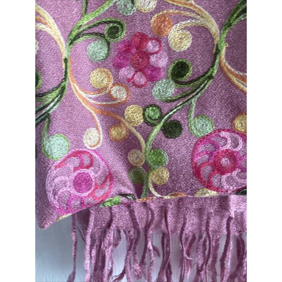 Pink Embroidered Scarf Feminine Fairy Cottage Boho‎ Pashmina - Picture 6 of 8